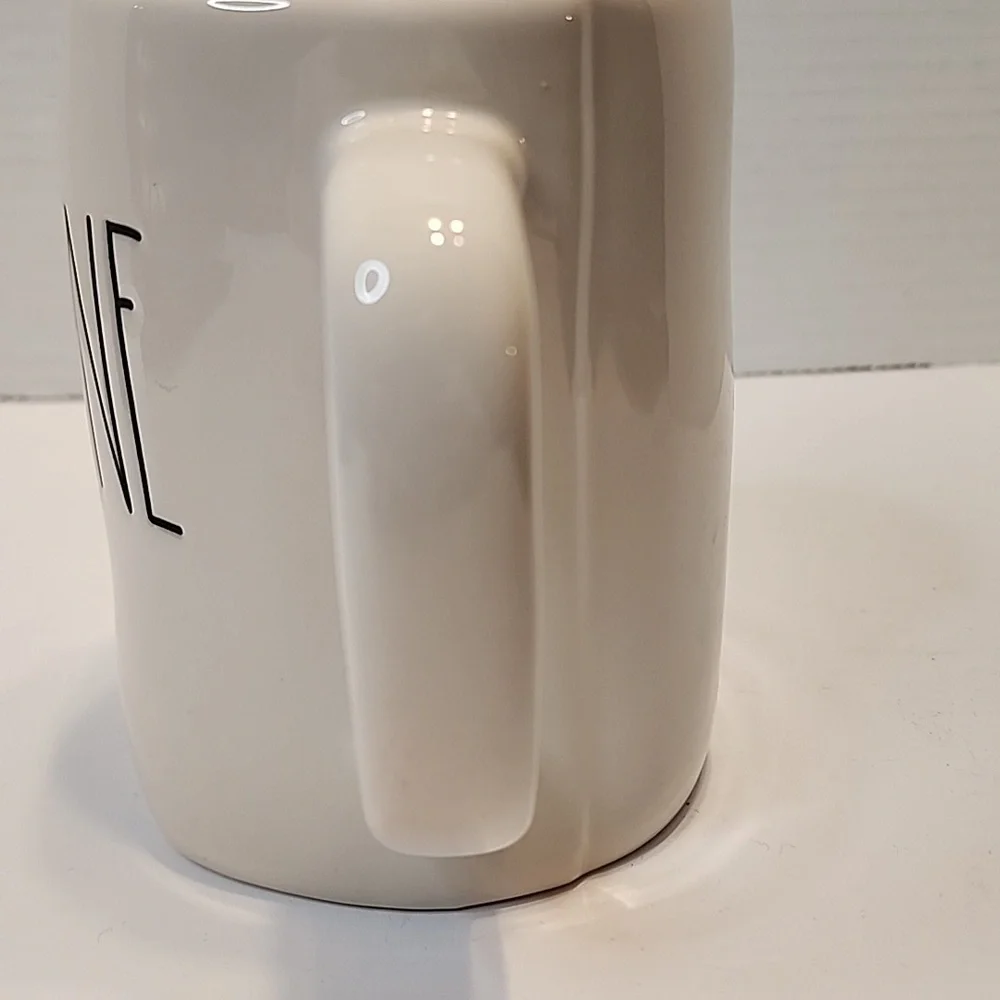 Rae Dunn CAFFEINE MUG FITS 4 FINGERS in Comfortable Handle